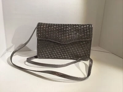 Jay Herbert 皮革绗缝斜挎包手提包按扣银色灰色 — 第 1/4 张图片