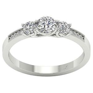 Three Stone Wedding Ring Natural Diamond I1 G 1.00 Ct 14K White Gold Size 4-12