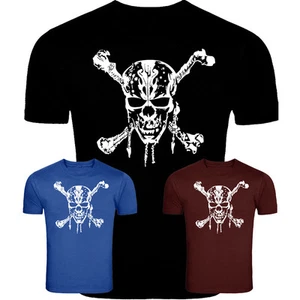 Fluch der Karibik inspiriert Totenkopf und gekreuzte Knochen Siebdruck T-Shirt - Bild 1 von 4