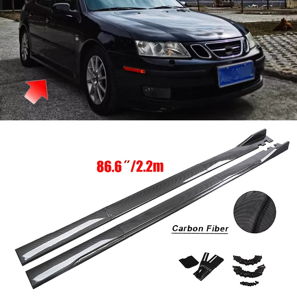 For Saab 9-3 Aero Carbon 86.6" Carbon Style Side Skirts Rocker Panel Lip — 第 1/4 张图片