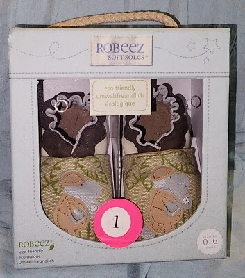 Stride Rite ROBEEZ Eco Organic Cotton & Leather Baby Shoes 0-6 mo Sz 1 Hippo - Image 1 of 4