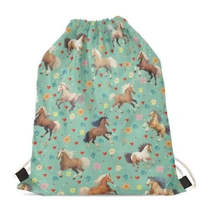 Floral Horse Drawstring Backpack String Gym Bag Sports Sackpack Gym Sack Gymnast - Picture 1 of 6