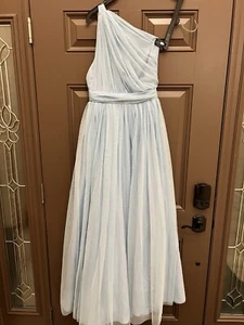 ASOS Blue One Shoulder Full Length Tulle Maxi Dress 10 Prom Bridesmaid Formal - Picture 1 of 7