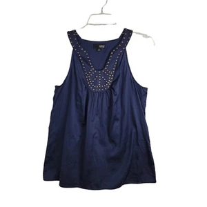 Top smanicato a.n.a A New Aproach taglia M borchie scollo a U vestibilità rilassata cotone navy - Foto 1 di 8