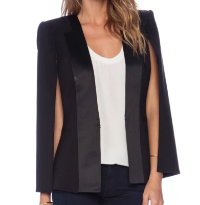 Chaqueta Blazer BCBGMAXAZRIA Mujer Talla M Detalle Satinado Capa Negra Diseño Único Foto 1 de 4