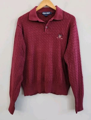 Polo Ralph Lauren Suéter de Golfe Cabo Malha Escudo Crista Logotipo Borgonha Tamanho Grande - Imagem 1 de 4
