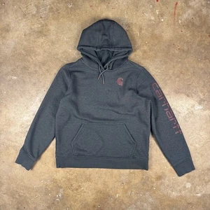 Carhartt Youth Relaxed Fit Green Pullover Hoodie Size Large Logo & Sleeve Print - Picture 1 of 11