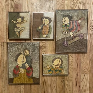 Lot Of 5 Joyce J. Roybal Original Oil Paintings Vintage Artwork Jump Rope, Flute - Picture 1 of 19