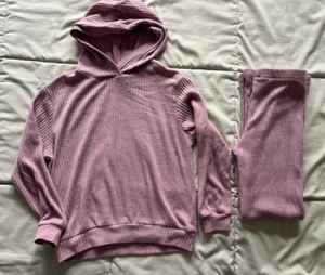 H&M Hoodie Set Girl's Size 7-8A Pink Joggers Set Elastic Waistband Pullover - Picture 1 of 22