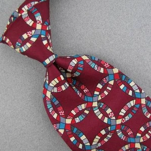 Diffa Red Maroon Yellow Circle Chain Linked Silk Men's Neck Tie Z1-67 Excellent - Picture 1 of 3