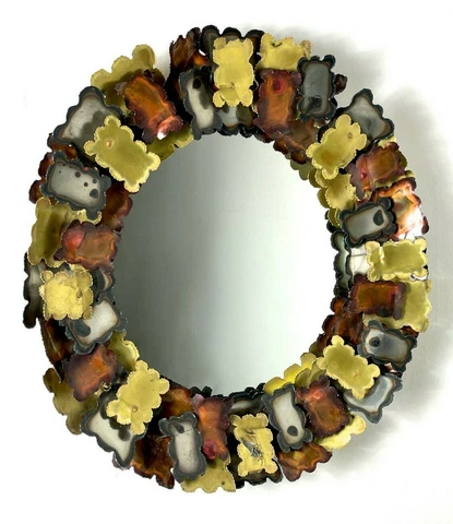25" Vtg Mid Century Brutalist Mixed Metal Round Mirror Jere Silas Seandel Era Cover