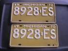 1970 MICHIGAN Matched Pair of License Plates 8928ES