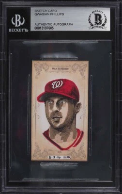 Max Scherzer Washington Nationals Original Art Sketch Card 1/1 BAS - Image 1 of 2