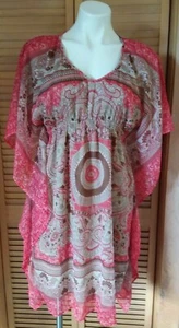 VESTIDO Pañuelo Caftán Poliéster India Hecho por Love Chesley Talla L. Ligero - Imagen 1 de 6