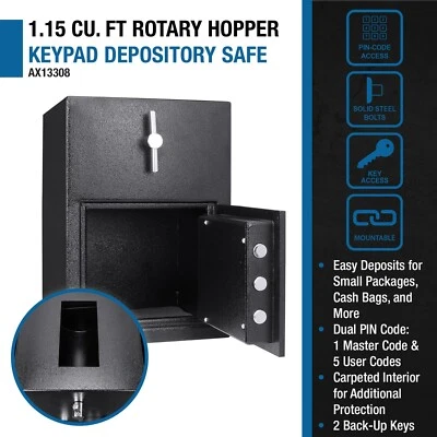 Barska 1.15 cu ft Rotary Keypad Depository Safe + Drop Slot Back-up Keys AX13308 - Image 1 of 4