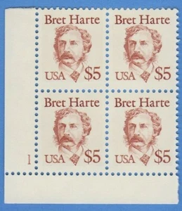#2196 - $5.00 Bret Harte Issue - MNH Plate Block 4 - Face Value  - $20.00 - Imagen 1 de 1