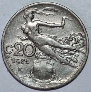 Italy 1921 R 20 Centesimi, Victory in Flight Foreign Coin 21.25mm - Picture 1 of 2
