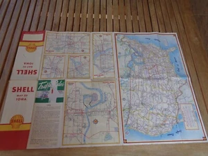 Carte routière et plans Etats-Unis SHELL map of IOWA + street guide - 1957 - Picture 1 of 2