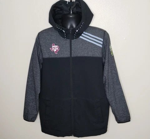 Texas A&M Aggies Men's Large Hoodie Zip Sweatshirt Jacket Bowl Game Adidas Black Cover
