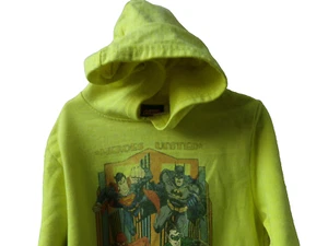 FLAWS Vtg Boys Superhero SUPERMAN BATMAN Sweatshirt Hoodie 7 JUSTICE LEAGUE Neon - Picture 1 of 18