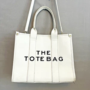 The Totebag Borsa a Tracolla Tote Bag Bianca Pelle Vegan Tipo Nero - Foto 1 di 12
