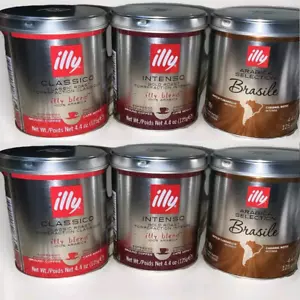 6 illy 4,4 Unzen Arabica Kaffee gemahlen Intenso Brasile 3 verschiedene Geschmacksrichtungen Packung Dosen - Bild 1 von 17