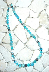 ★ mittellange Kette ★ Collier ★ aquablau & grau ★ - Picture 1 of 2