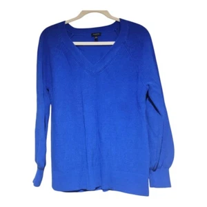 Talbots Cobalt Blue Ribbed Knit V-neck Sweater Size Large - Picture 1 of 6