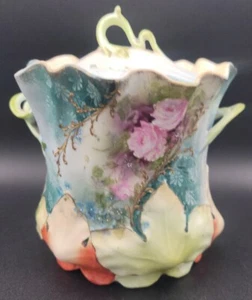 RS Prussia Rare Gold Gilt Enamel Roses Mold Cracker Biscuit Jar Finest Seen - Picture 1 of 14