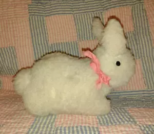 Vintage Handmade White & Pink 8" Bunny Rabbit Plush Toy - #10 - Picture 1 of 8
