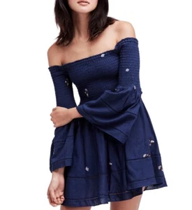 NWT Free People Counting Daisies Embroidered Flower Bell Sleeve Mini Dress Sz M - Picture 1 of 10