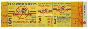 1 1956 WORLD SERIES  YANKEES UNUSED FULL TICKET PERFECT game 5 laminated reprint - Picture 1 of 1