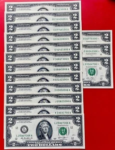 2013 $2 TWO DOLLAR BILL ( 12 District full set + 3 Star Notes ) UNCIRCULATED - Picture 1 of 5