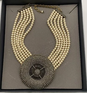 HSN Heidi Daus Belgian Disc Necklace Pearl Tone - Picture 1 of 7