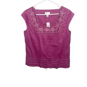 LOFT lila bestickt Baumwolle Top Boho Y2K Freizeit Sommer Größe 10 NEU g - Bild 1 von 5