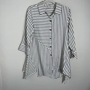 Soft Surroundings Asymmetric Hem Tunic Blouse Top-Gray Stripes-Lagenlook-Size PS - Picture 1 of 9