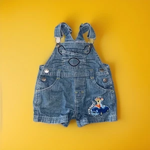 Vintage Disney Winnie the Pooh shortalls overalls tigger vroom denim size 0/3 m - Picture 1 of 5