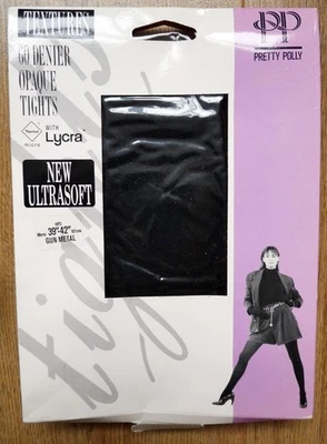 Vintage 1990s Pretty Polly 'Textures' 60 Denier Opaque Microfibre Tights B/Black - Image 1 of 4