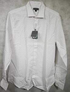 NUEVO CON ETIQUETAS Camisa Balthazar Blanca Con Pequeños Diseños Azul/Rojo Calce Ajustado Hecha en Túnez L - Imagen 1 de 5