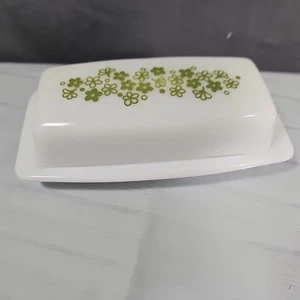 Vintage Pyrex Covered Butter Dish 2-Piece White Green Crazy Daisy Spring Blossom - Picture 1 of 4