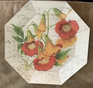 JOHN DERIAN *RARE* ANGELS TRUMPET FLORAL DECOUPAGE OVERSIZED 10” PLATE - Picture 1 of 2
