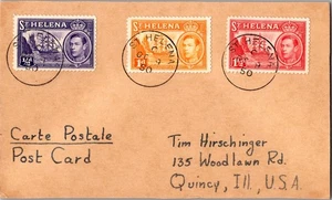 1950 British Territory St Helena Mail Postcard Cover To Quincy Illinois IL USA - Picture 1 of 2