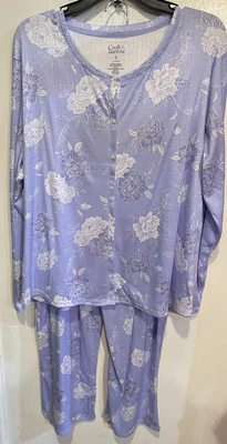 Juego de pijama Croft & Barrow de 2 piezas talla 2X púrpura lavanda con elástico floral blanco Foto 1 de 4