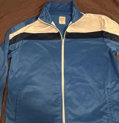 Mossimo Supply Co Chaqueta de Pista Azul Blanco Rayas Ajuste Atlético Cremallera XL Retro Foto 1 de 4