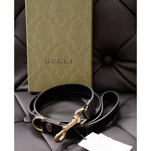 NUOVO $480 GUCCI Nero Demetra Pelle ORO GG Logo PET Gatto/Cane 100cm GUINZAGLIO NUOVO CON SCATOLA - Foto 1 di 12