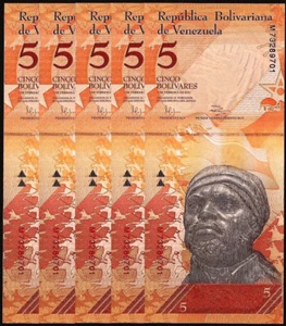 VENEZUELA 2007-13 Lote 5 UNC 5 Bolívares Billete Billete Billete P-89 - Imagen 1 de 2