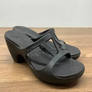Crocs Black Cyprus IV Women's Size 10 Heeled Platform Sandals Slip On Strappy - Picture 1 of 12