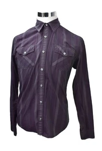 PRIVATE BLUE Men’s Western Striped Shirt Size M Purple 100% Cotton Long Sleeves - Picture 1 of 12