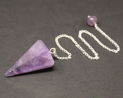Amethyst Faceted Pendulum with Chain (Natural Crystal Reiki) - Image 1 of 4