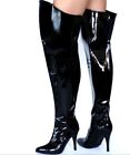 High Heel Wide Fit Thigh high Boots Black UK Sizes 4 5 6 7 8.NEW PVC